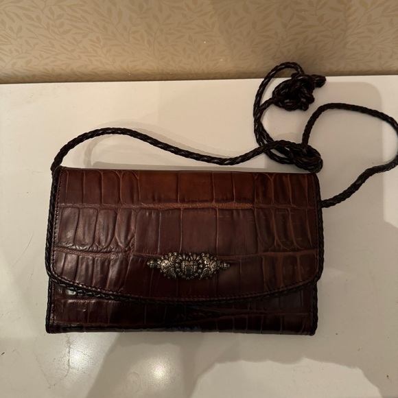 Vintage Brighton Brown Leather Croc Embossed Crossbody/Clutch Wallet Bag - Picture 1 of 4